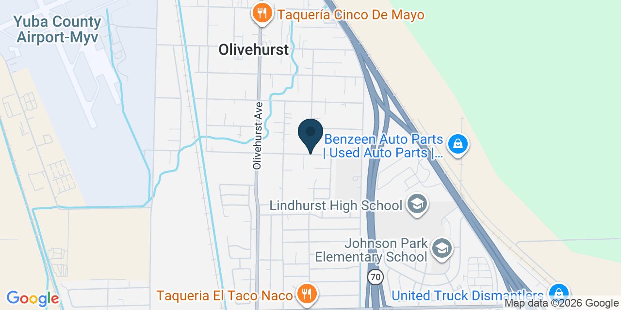 Map showing Olivehurst, Yuba County, CA