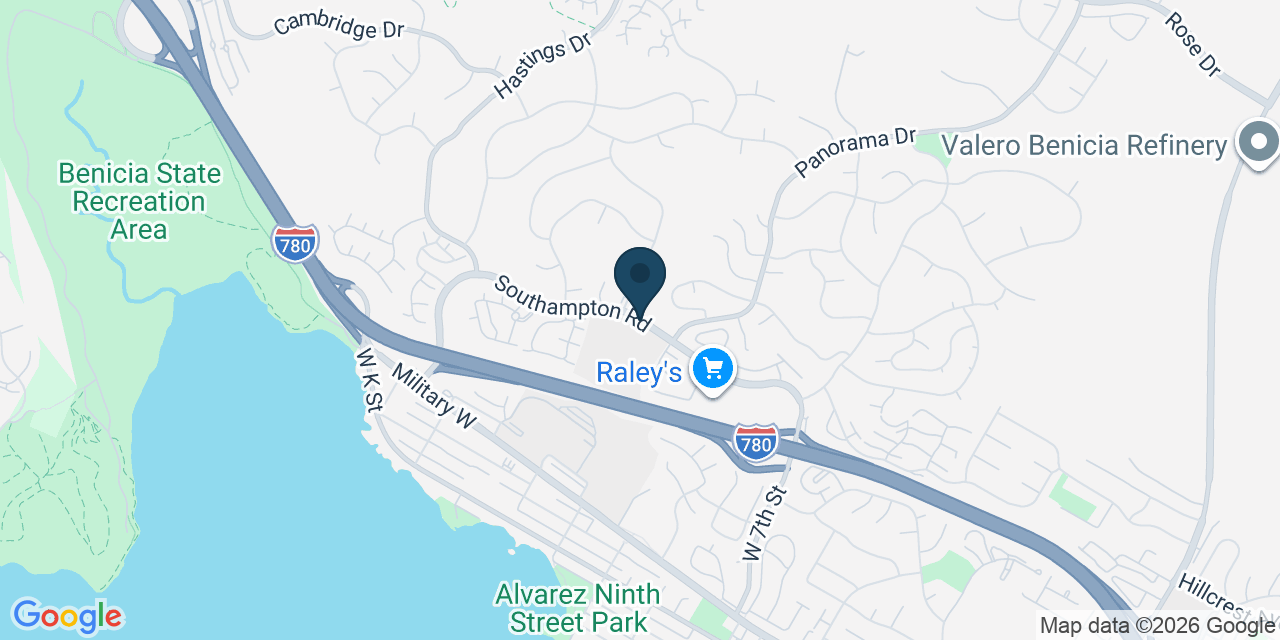 Map showing Benicia, Solano County, CA