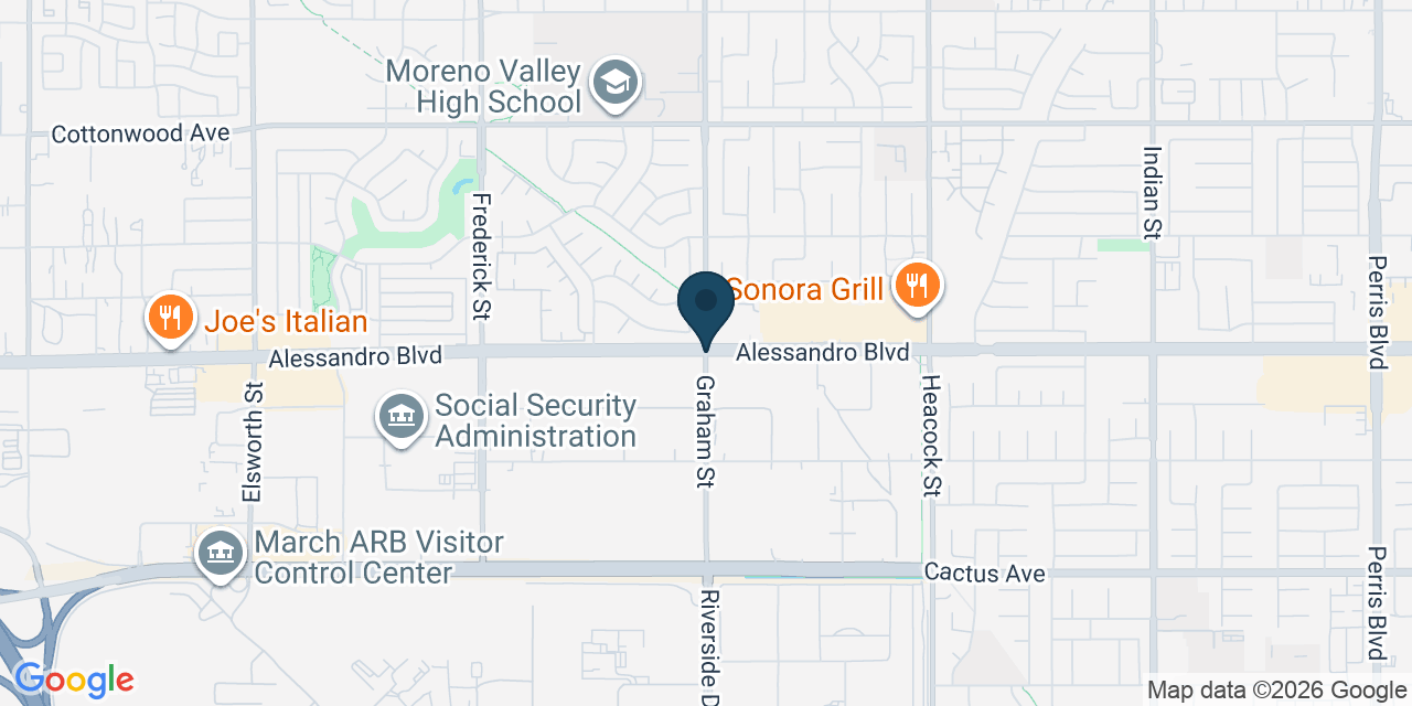 Map showing Moreno Valley, Riverside County, CA