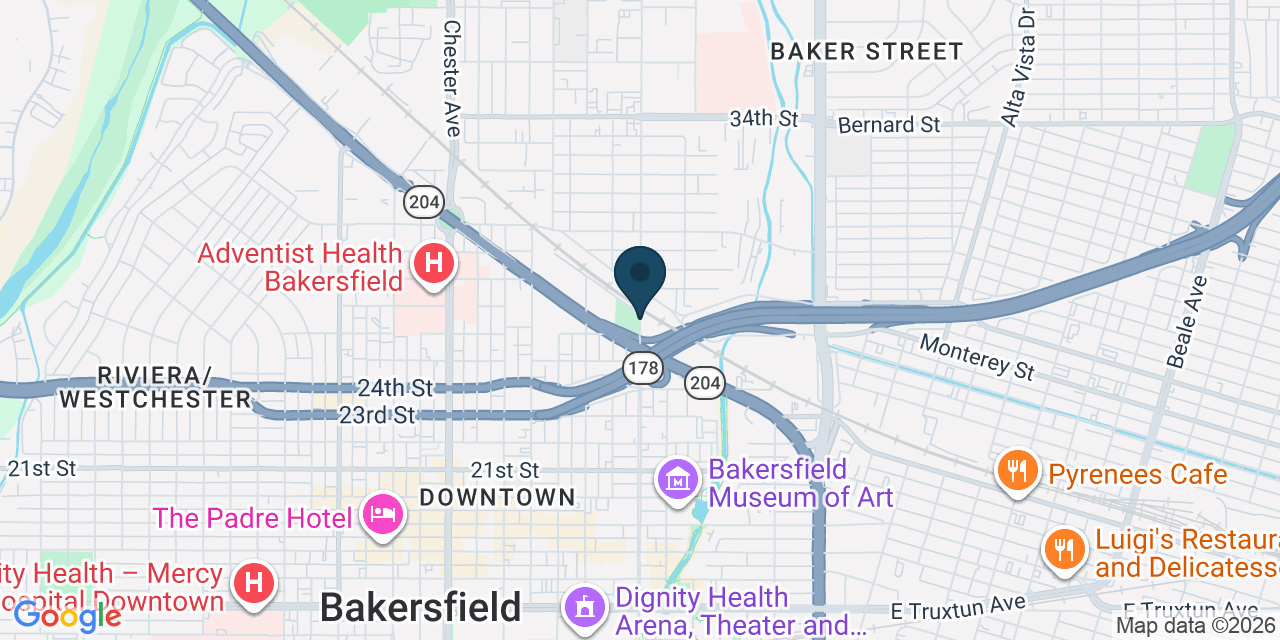 Map showing Bakersfield, Kern County, CA