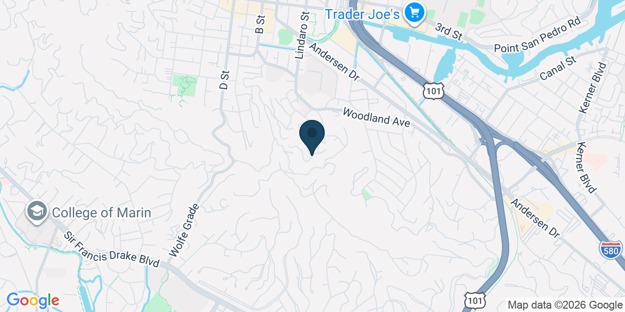 Map showing San Rafael, Marin County, CA