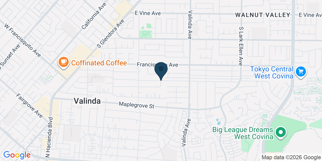 Map showing Valinda, Los Angeles County, CA