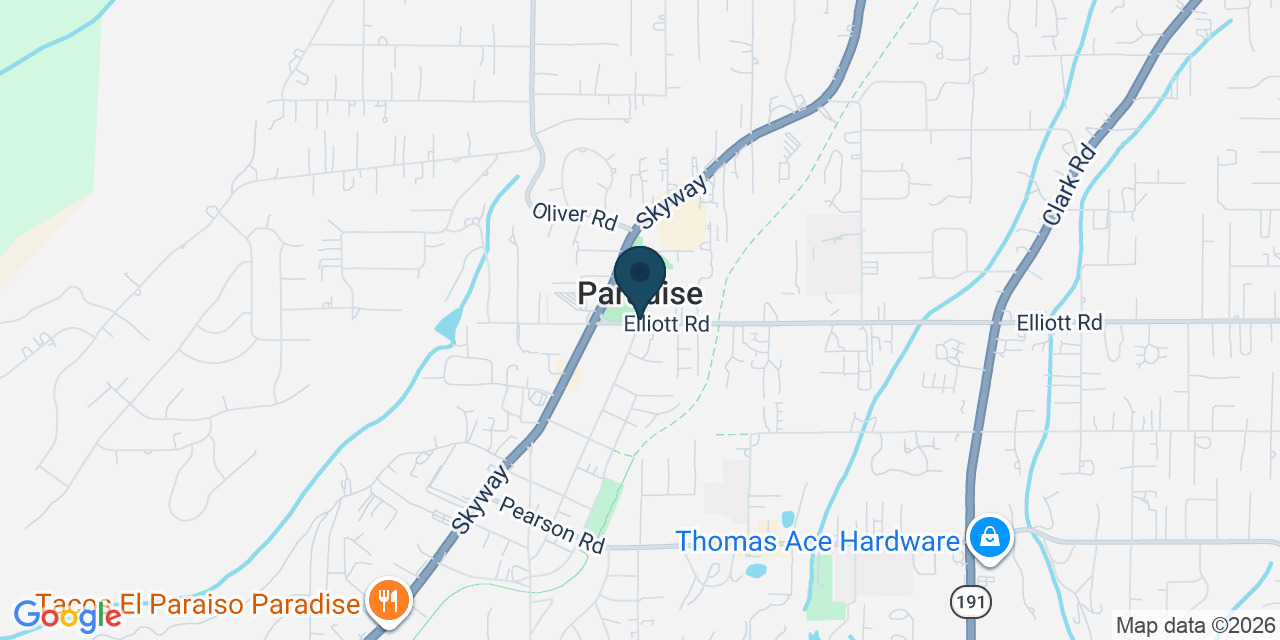 Map showing Paradise, Butte County, CA