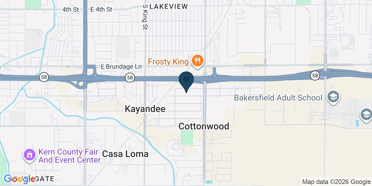Map showing Bakersfield, Kern County, CA