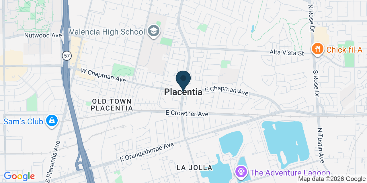 Map showing Placentia, Orange County, CA