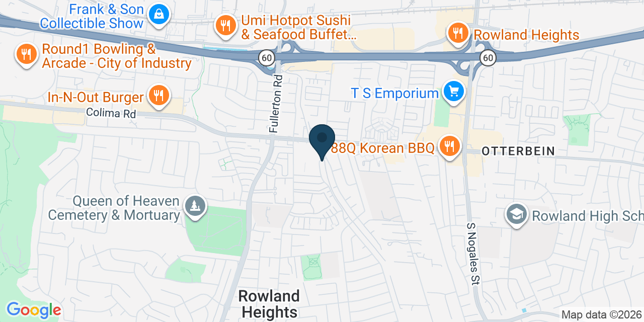 Map showing Rowland Heights, Los Angeles County, CA