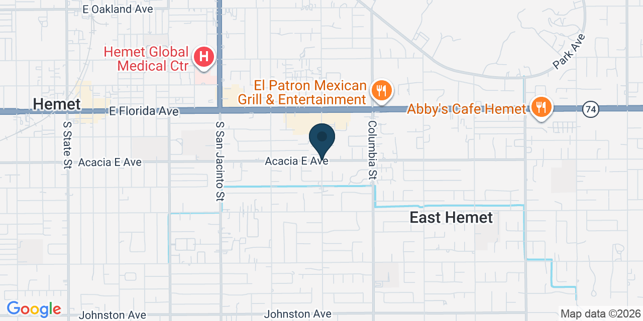 Map showing East Hemet, Riverside County, CA
