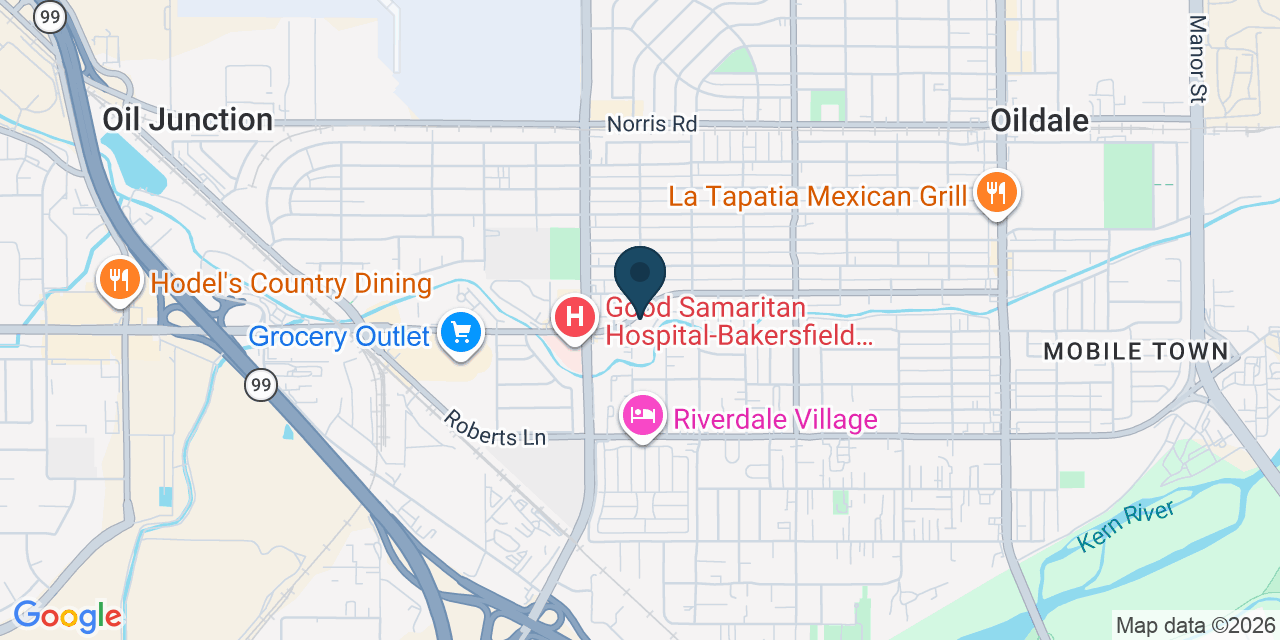 Map showing Bakersfield, Kern County, CA