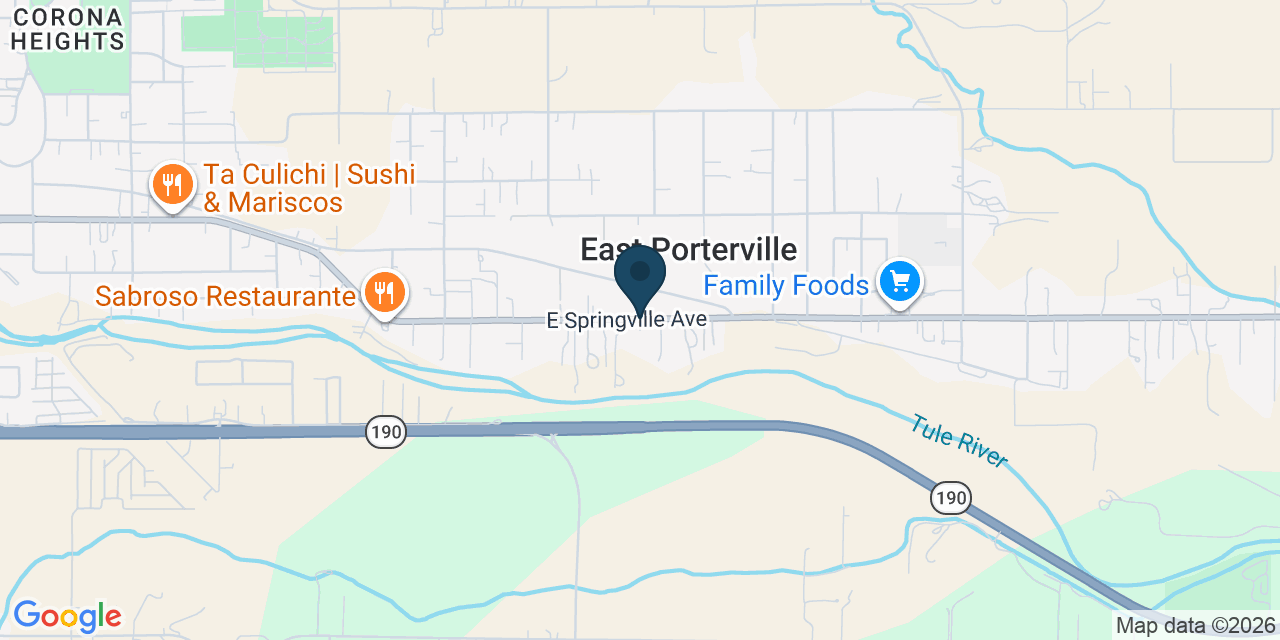 Map showing East Porterville, Tulare County, CA