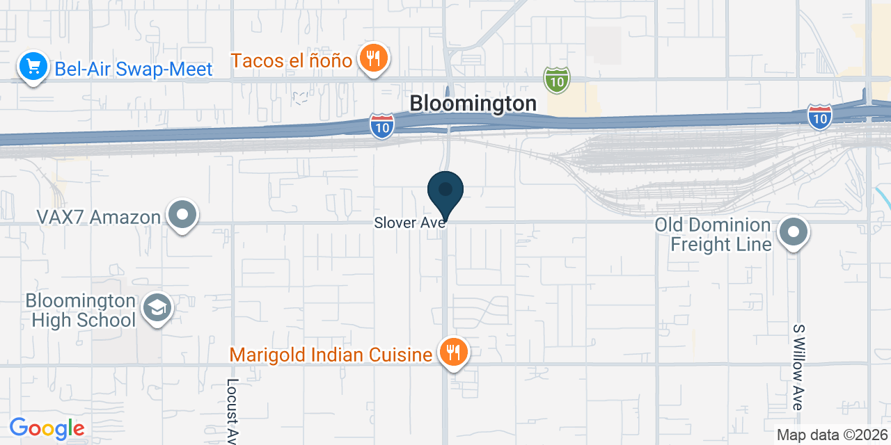 Map showing Bloomington, San Bernardino County, CA