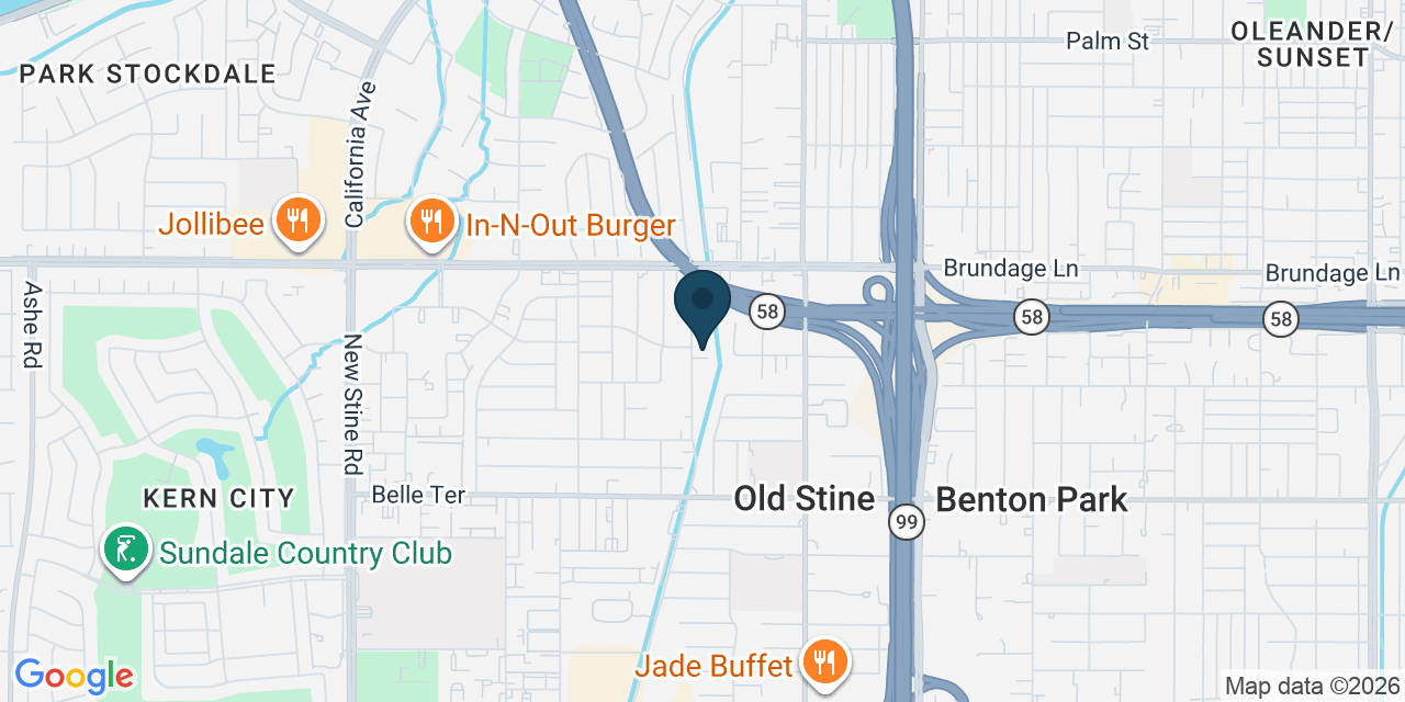 Map showing Bakersfield, Kern County, CA