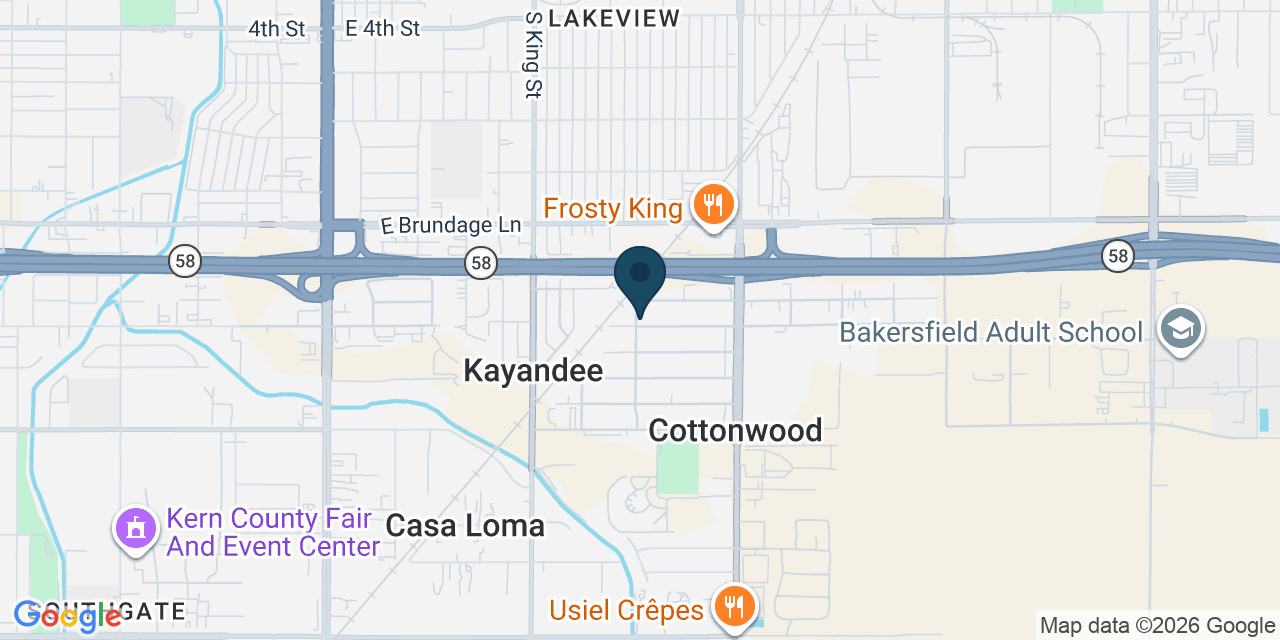 Map showing Bakersfield, Kern County, CA