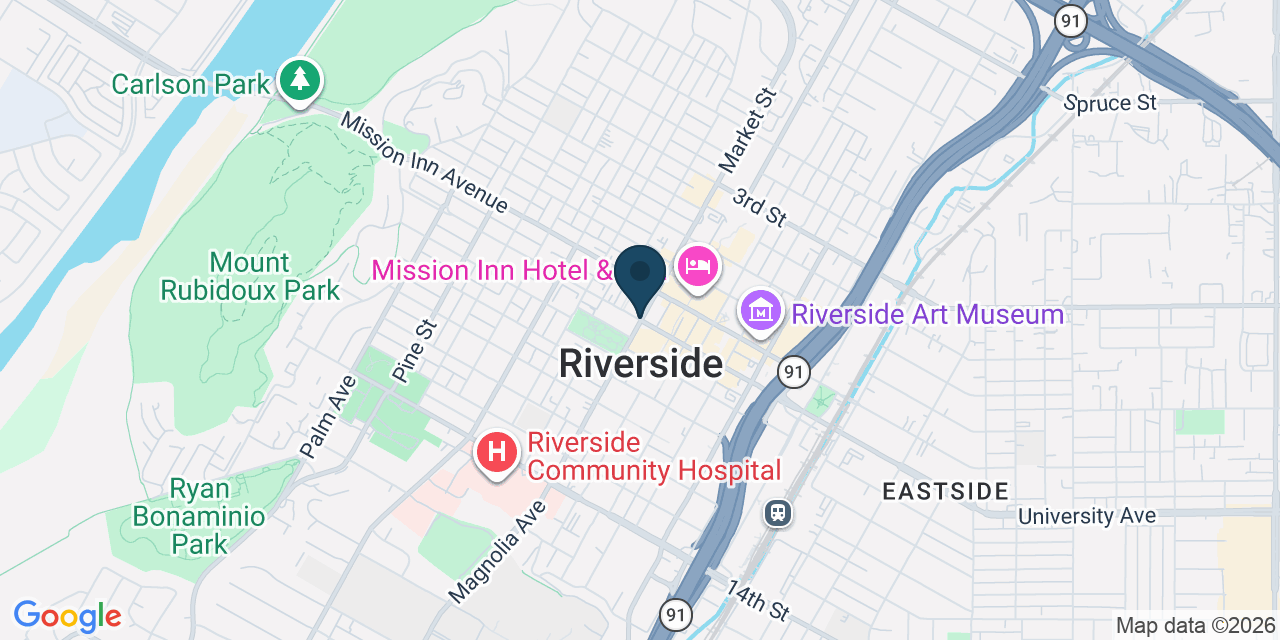 Map showing Riverside, Riverside County, CA