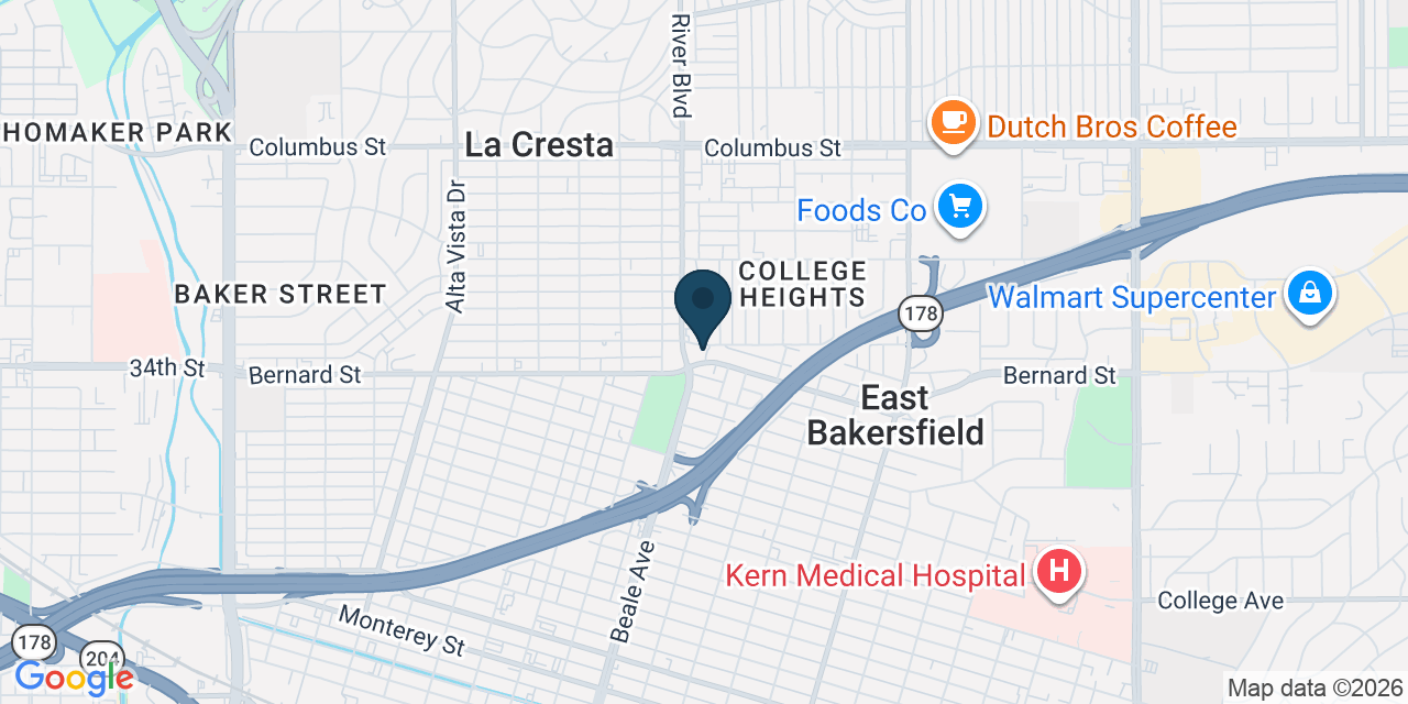 Map showing Bakersfield, Kern County, CA