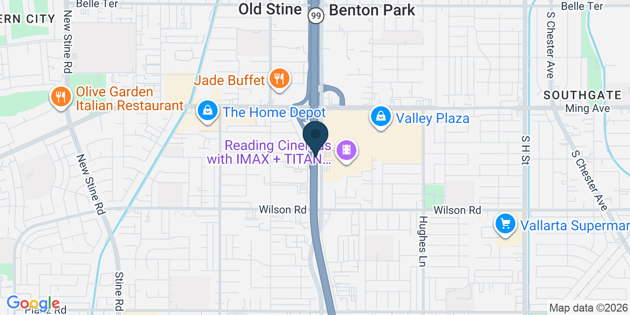 Map showing Bakersfield, Kern County, CA