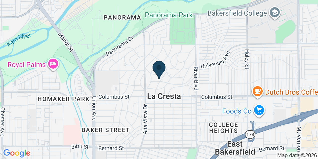 Map showing Bakersfield, Kern County, CA
