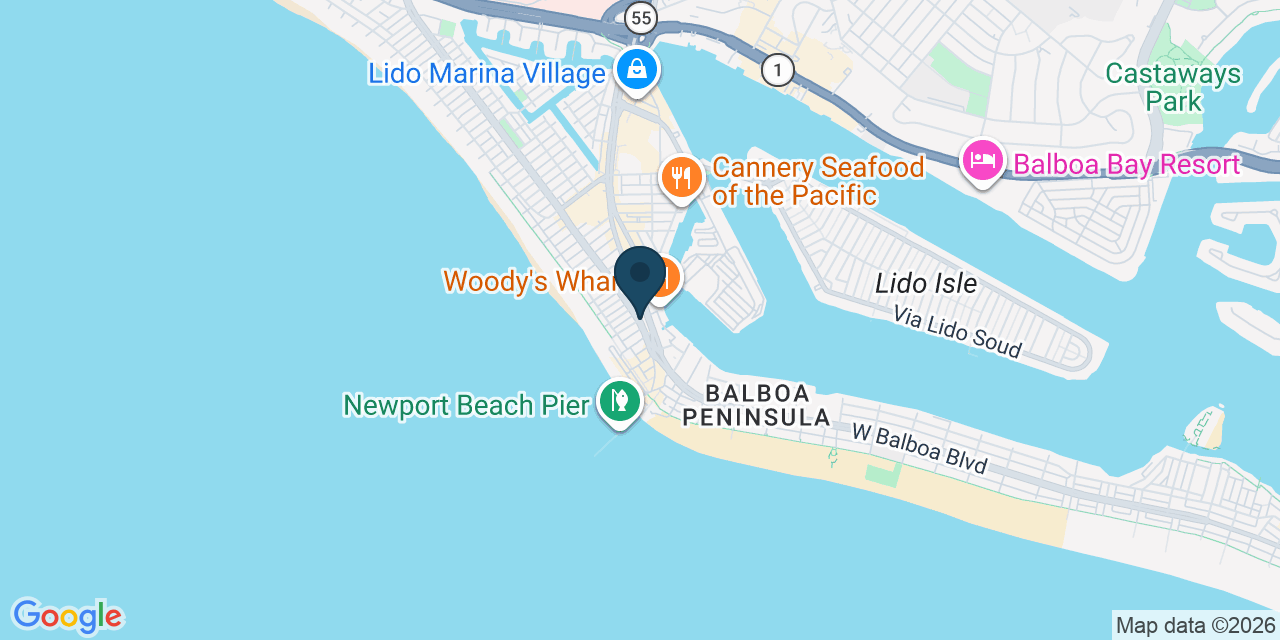 Map showing Newport Beach, Orange County, CA