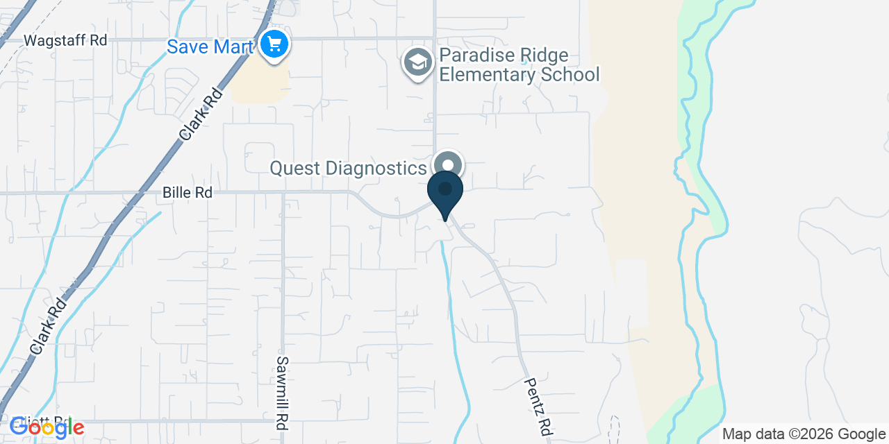 Map showing Paradise, Butte County, CA