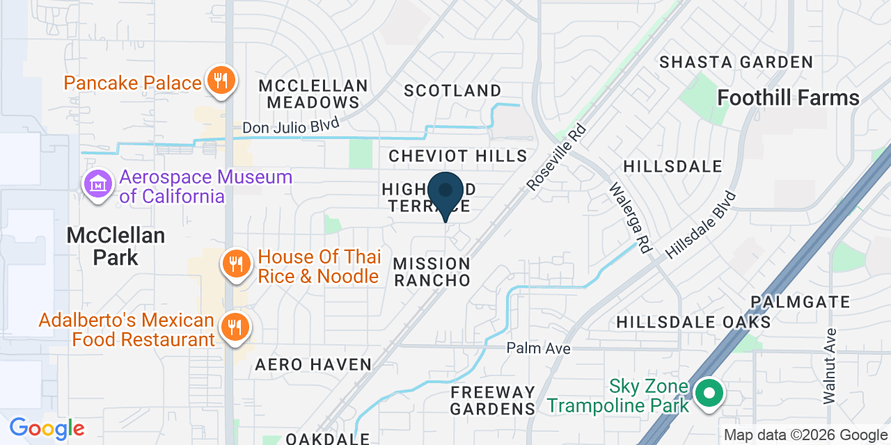 Map showing North Highlands, Sacramento County, CA