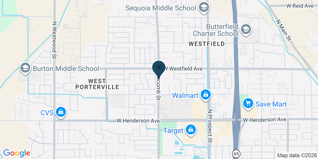 Map showing Porterville, Tulare County, CA