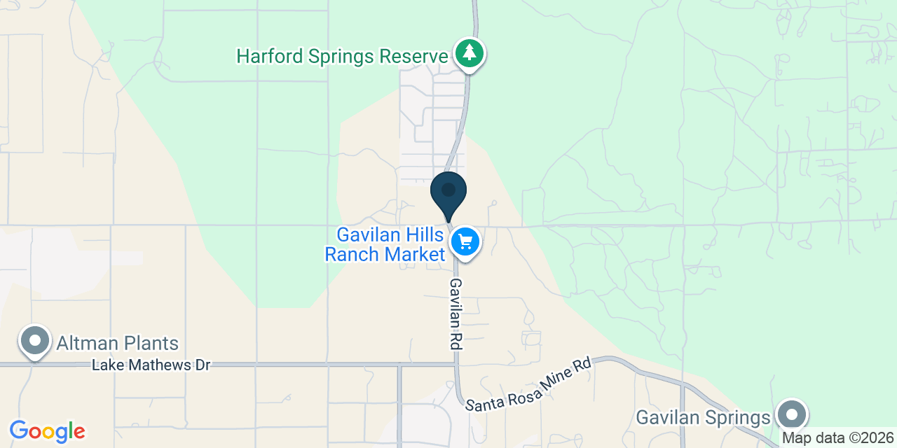 Map showing Lake Mathews, Riverside County, CA