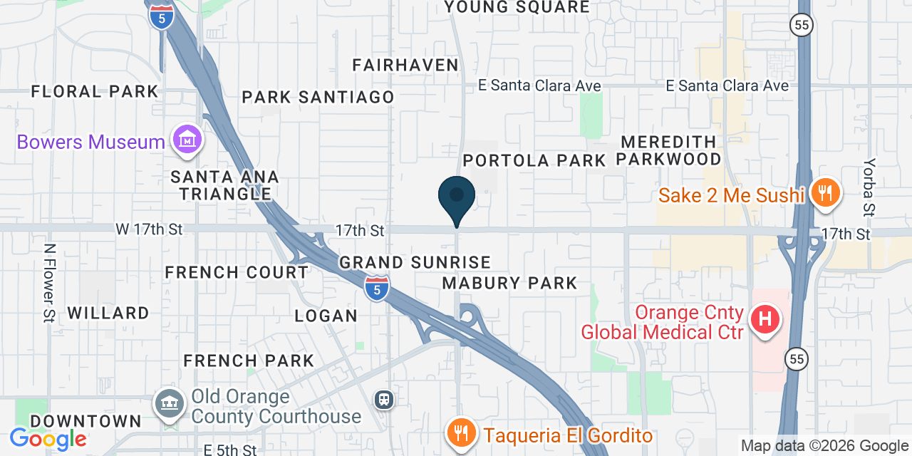 Map showing Santa Ana, Orange County, CA
