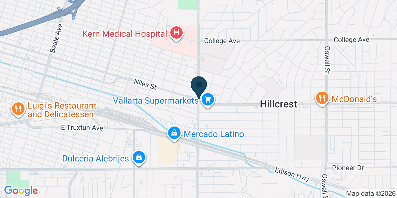 Map showing Hillcrest, Kern County, CA