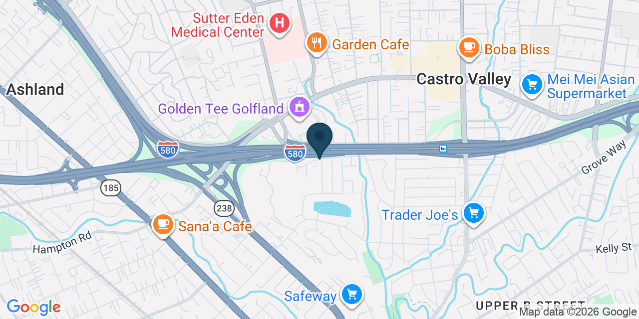 Map showing Castro Valley, Alameda County, CA