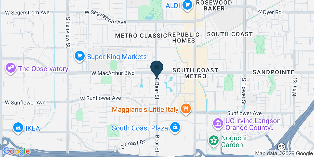 Map showing South Coast Metro, Orange County, CA