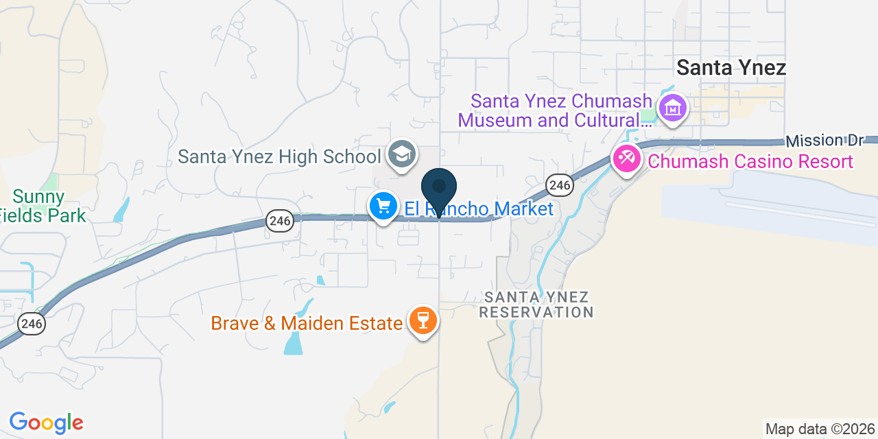 Map showing Santa Ynez, Santa Barbara County, CA