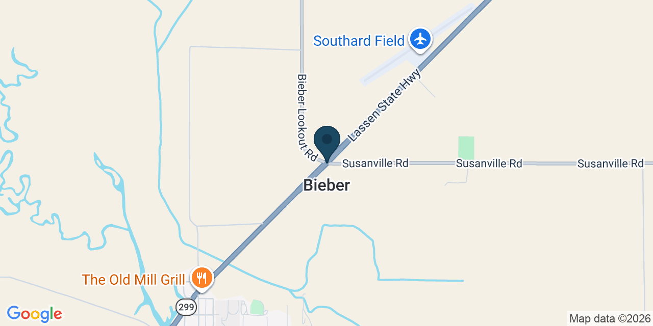 Map showing Bieber, Lassen County, CA