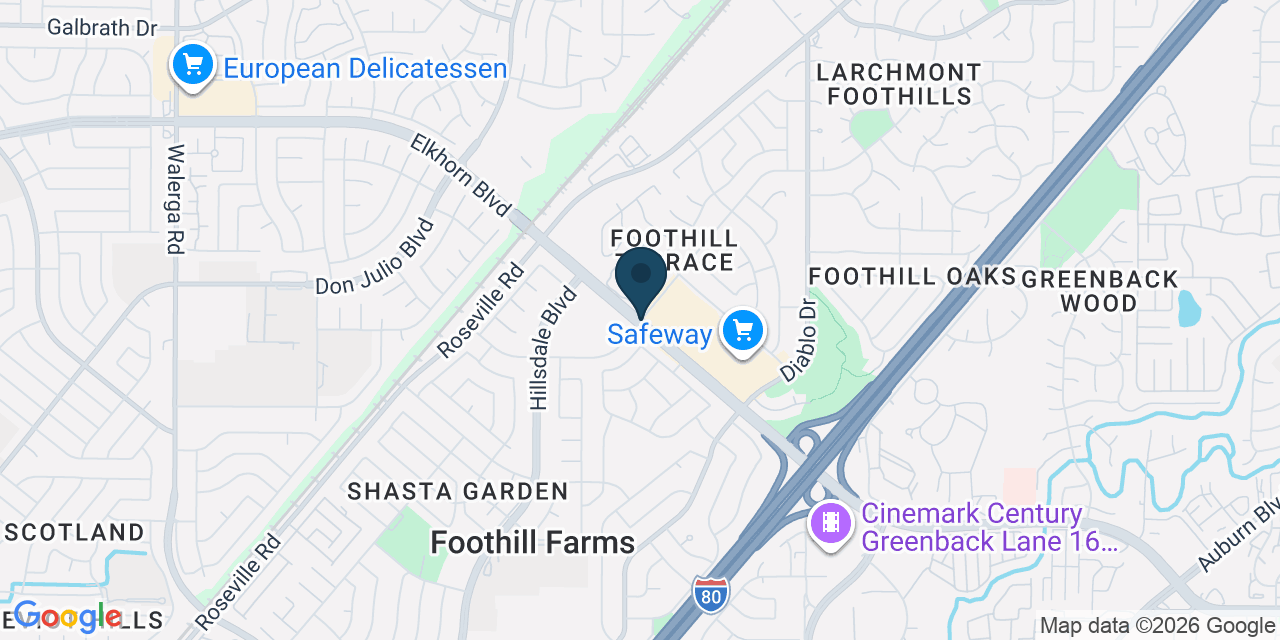 Map showing Foothill Farms, Sacramento County, CA