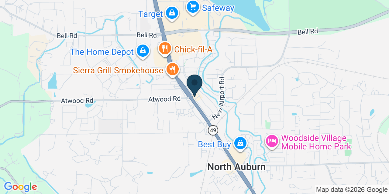 Map showing Auburn, Placer County, CA