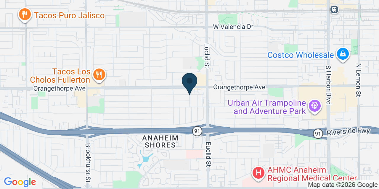 Map showing Fullerton, Orange County, CA