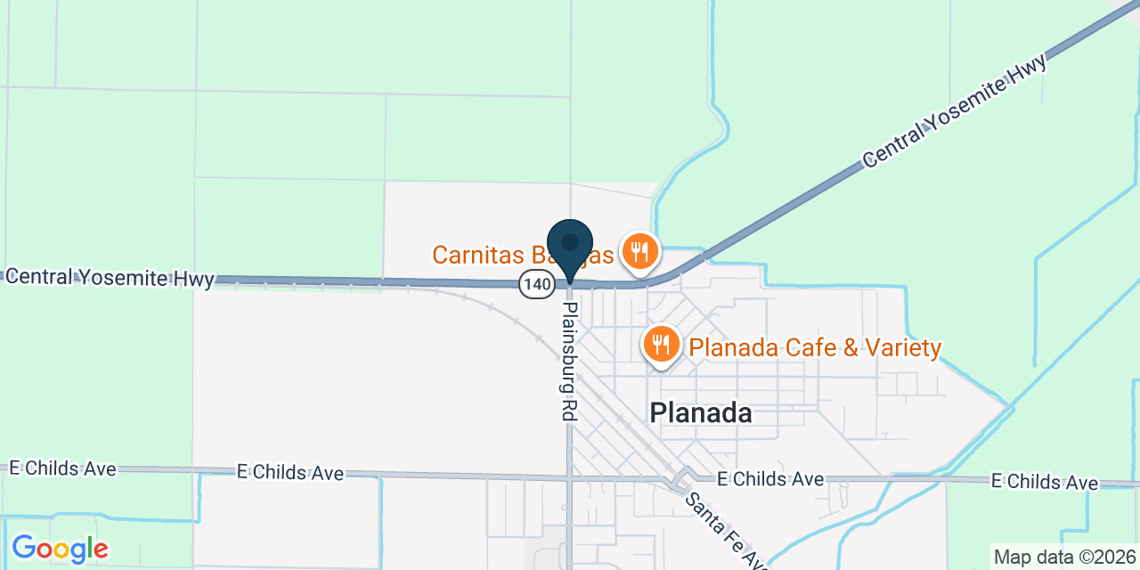 Map showing Planada, Merced County, CA