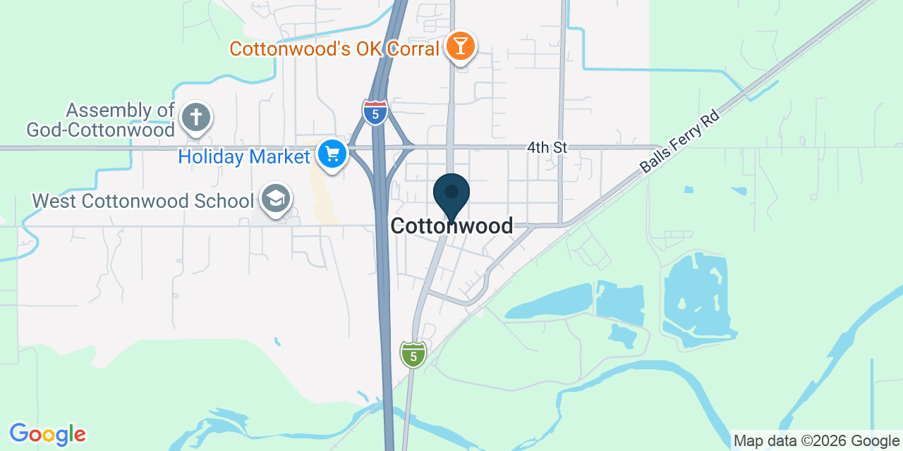 Map showing Cottonwood, Shasta County, CA