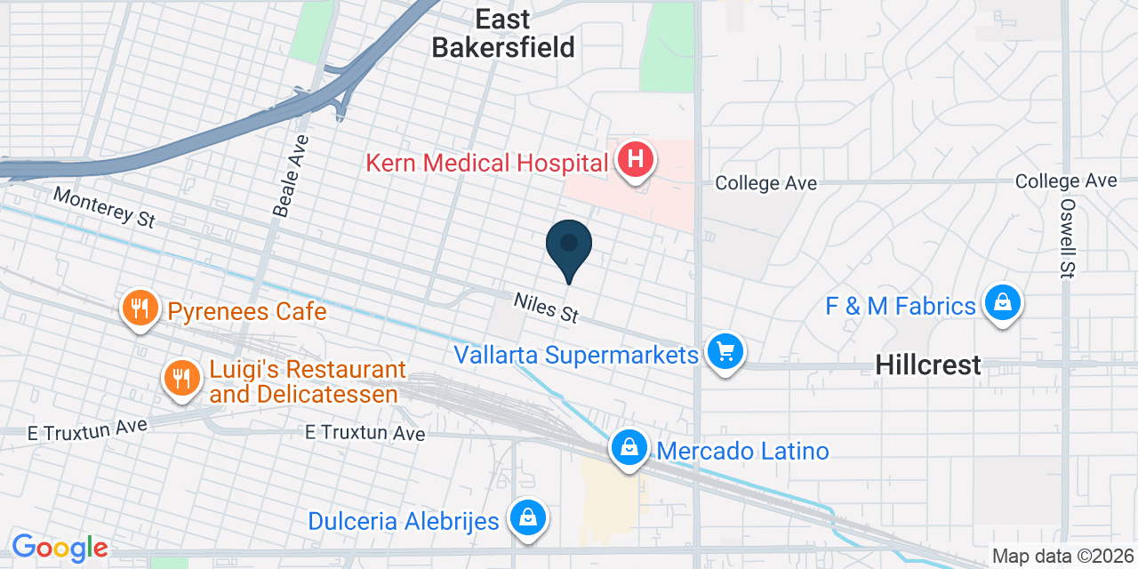 Map showing Bakersfield, Kern County, CA