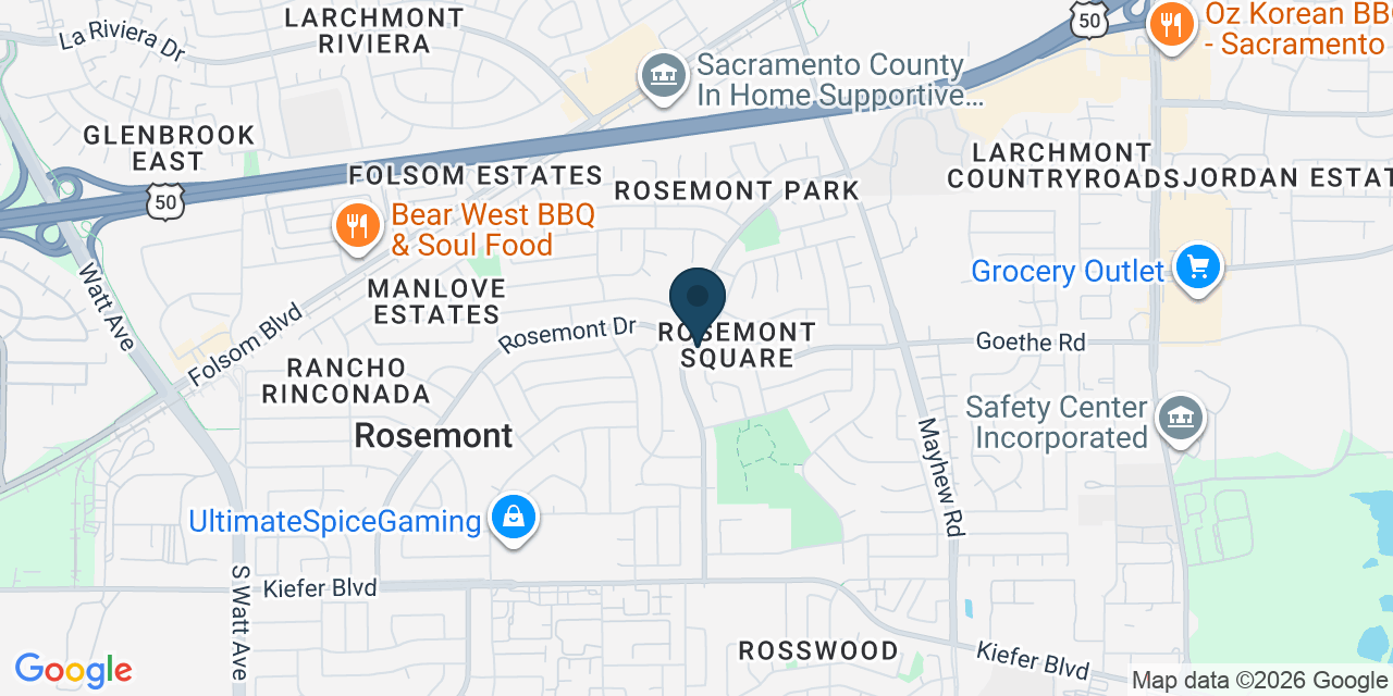 Map showing Rosemont, Sacramento County, CA