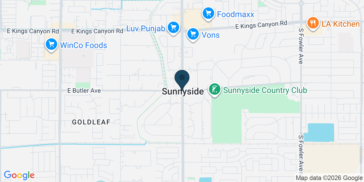 Map showing Sunnyside, Fresno County, CA