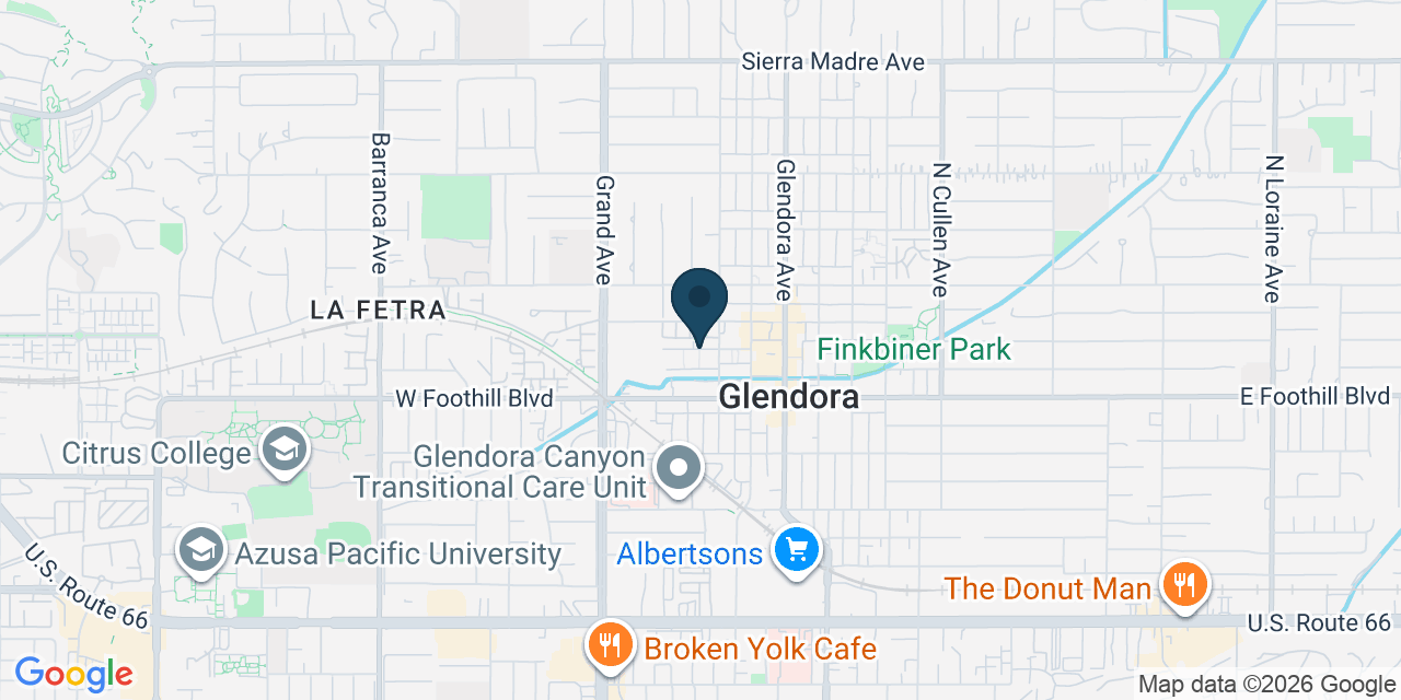 Map showing Glendora, Los Angeles County, CA