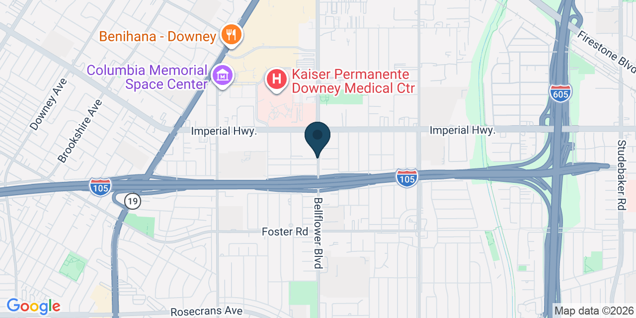 Map showing Downey, Los Angeles County, CA
