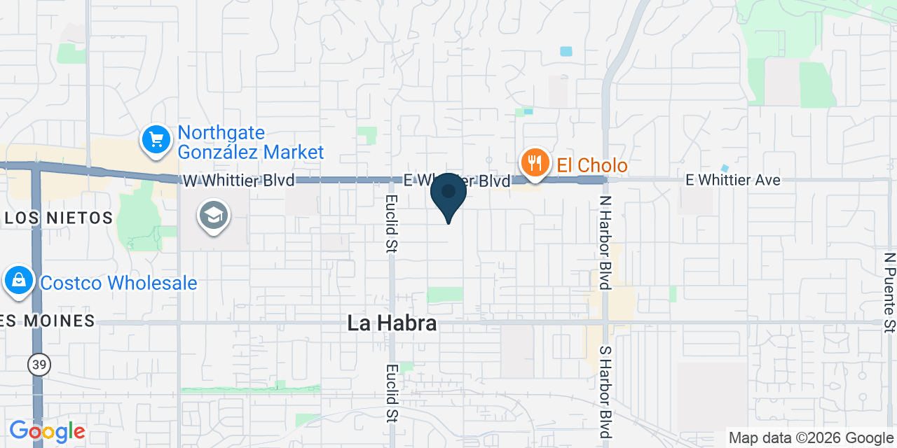 Map showing La Habra, Orange County, CA