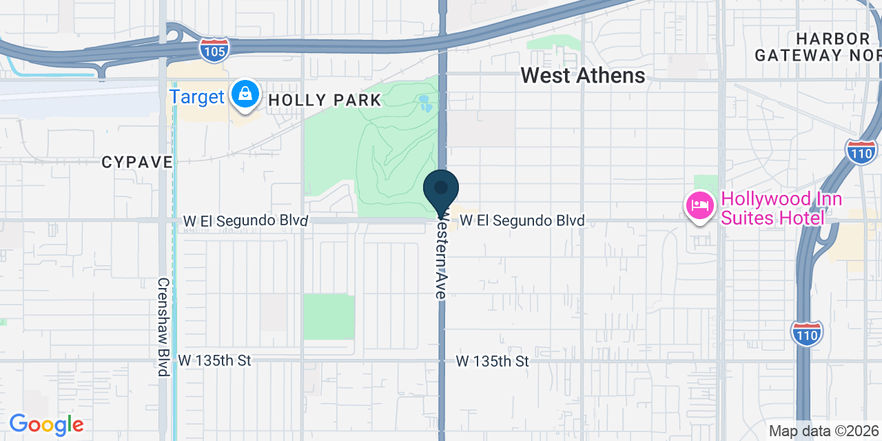 Map showing West Athens, Los Angeles County, CA