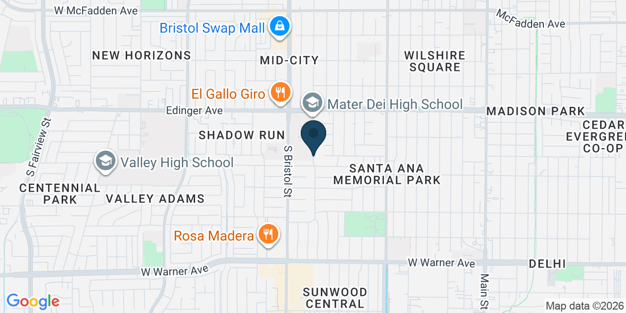 Map showing Santa Ana, Orange County, CA
