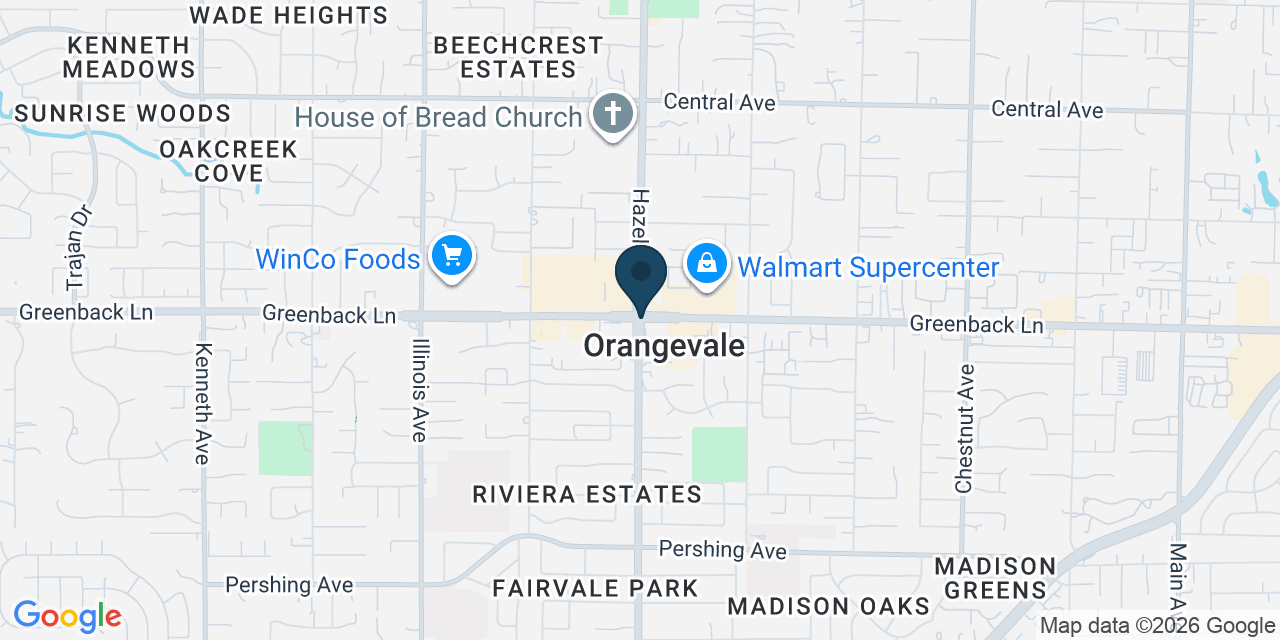 Map showing Orangevale, Sacramento County, CA