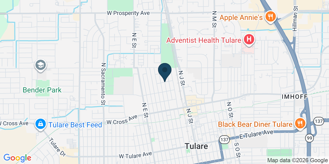 Map showing Tulare, Tulare County, CA
