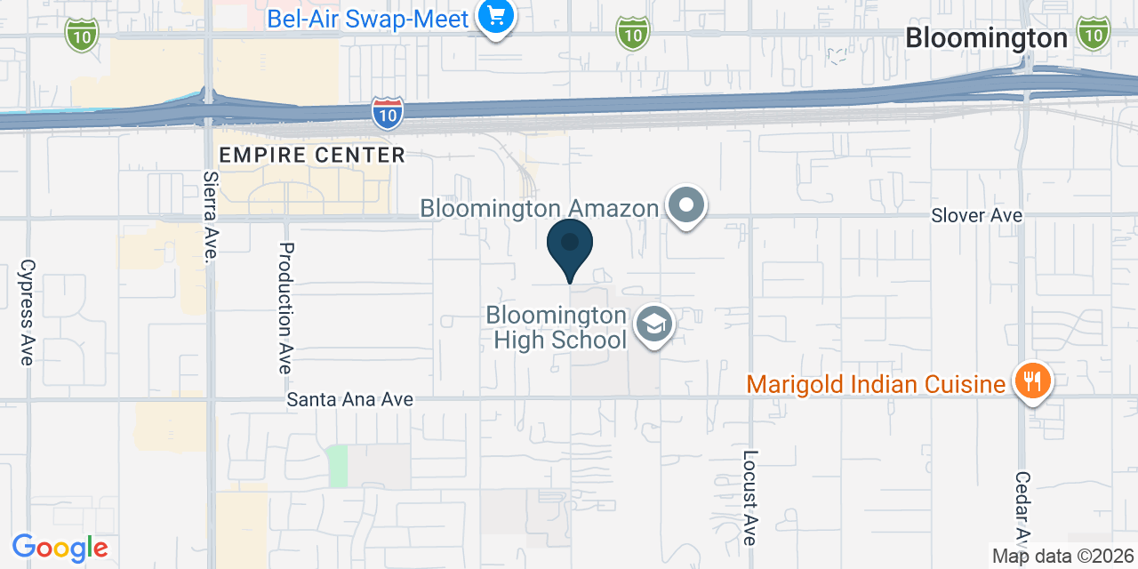 Map showing Bloomington, San Bernardino County, CA