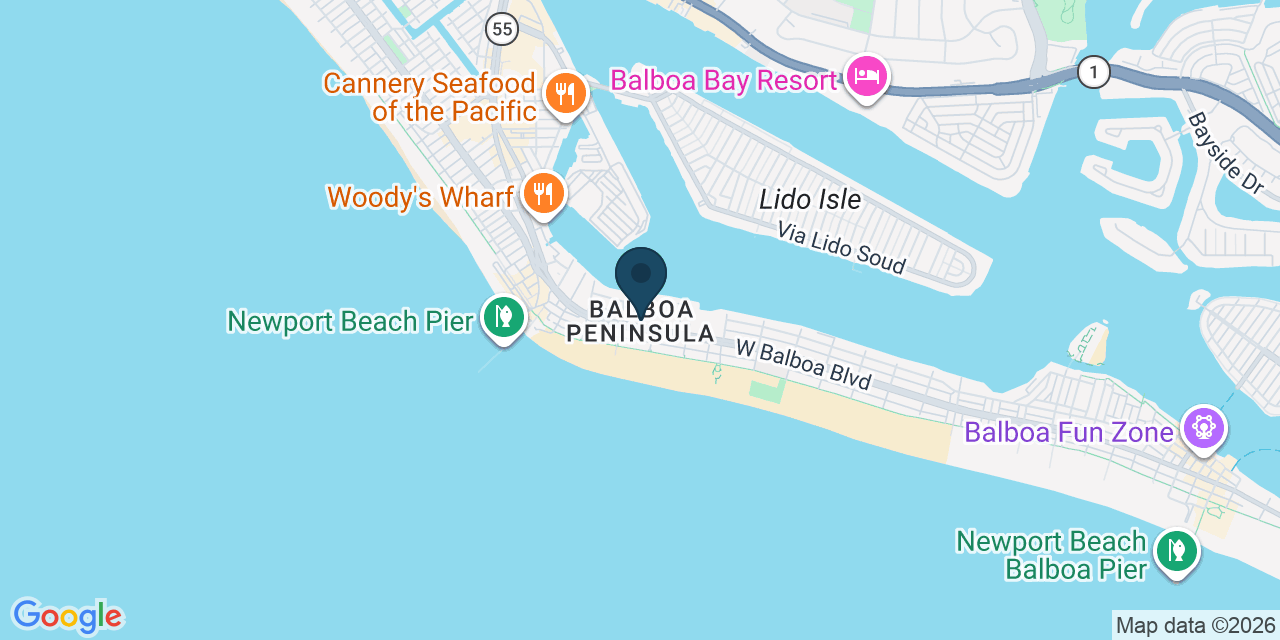 Map showing Newport Beach, Orange County, CA