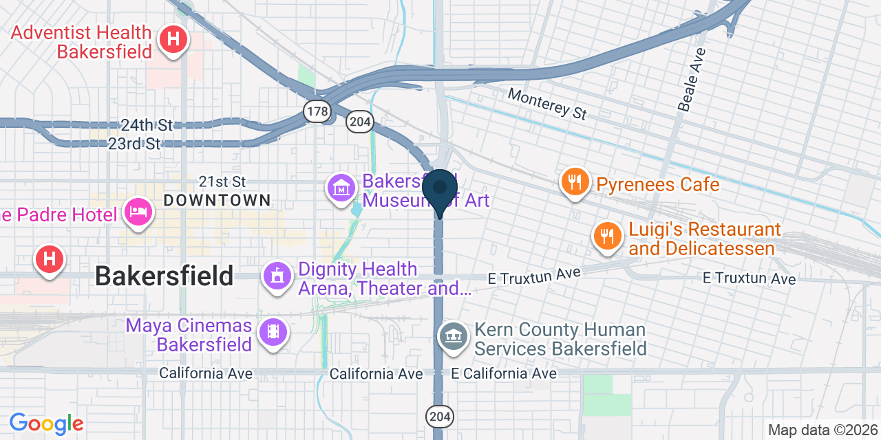 Map showing Bakersfield, Kern County, CA
