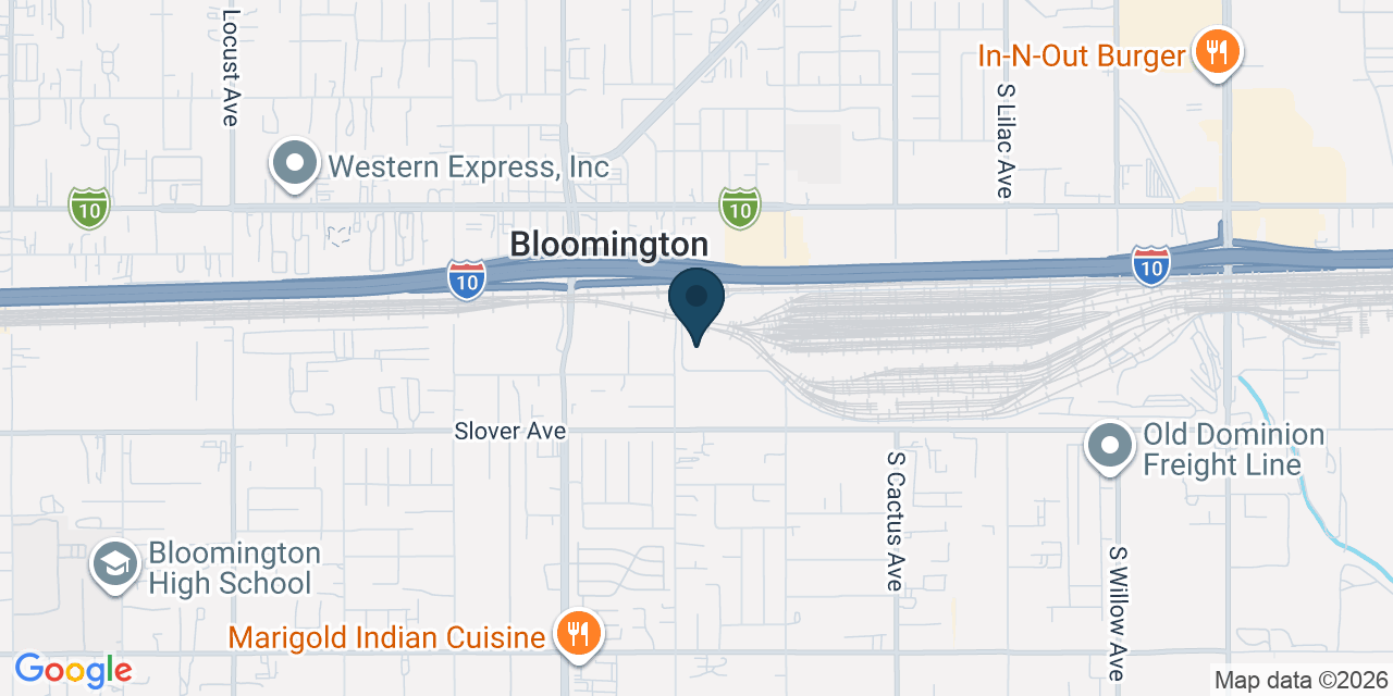 Map showing Bloomington, San Bernardino County, CA